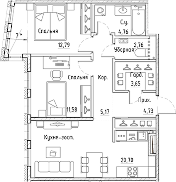 2-комнатная квартира 65.26 м², 2/10 эт., ЖК «LEGENDA Лисичанская 22»